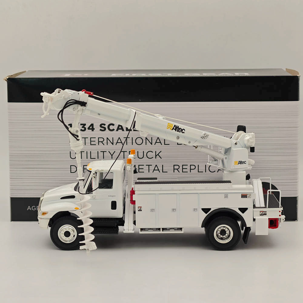 FIRST 1/34 Scale International DuraStar with Utility Digger Derrick Body - White Model 10 4053 | Diecast Truck for Collectors, Construction Enthusiasts & Model Displays