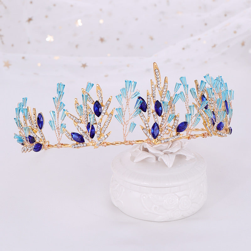 Sparkling Crystal Bridal Tiara Headpiece - Elegant Wedding Hair Accessories for Bride, Quinceanera, Prom & Pageant - Royal Princess Crown in Blue | Perfect for Weddings, Special Occasions & Photo Shoots