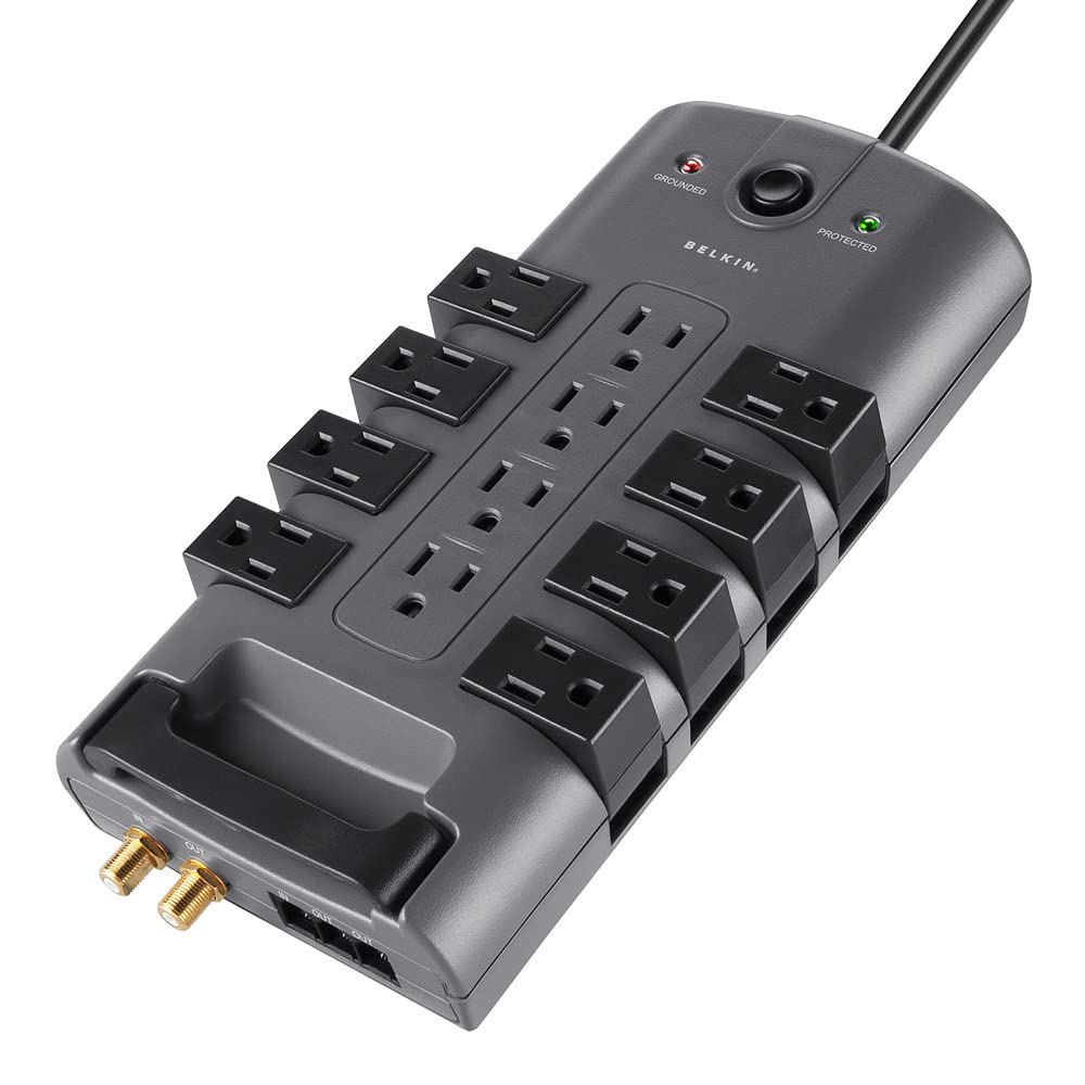 Belkin 8-Outlet Surge Protector with 4 Standard & 4 Rotating Outlets - 8ft Heavy Duty Extension Cord with Flat Pivot Plug - 4320 Joules Power Strip for Home Office, Computer Setup, Gaming Station & Travel Essentials (5-Pack)