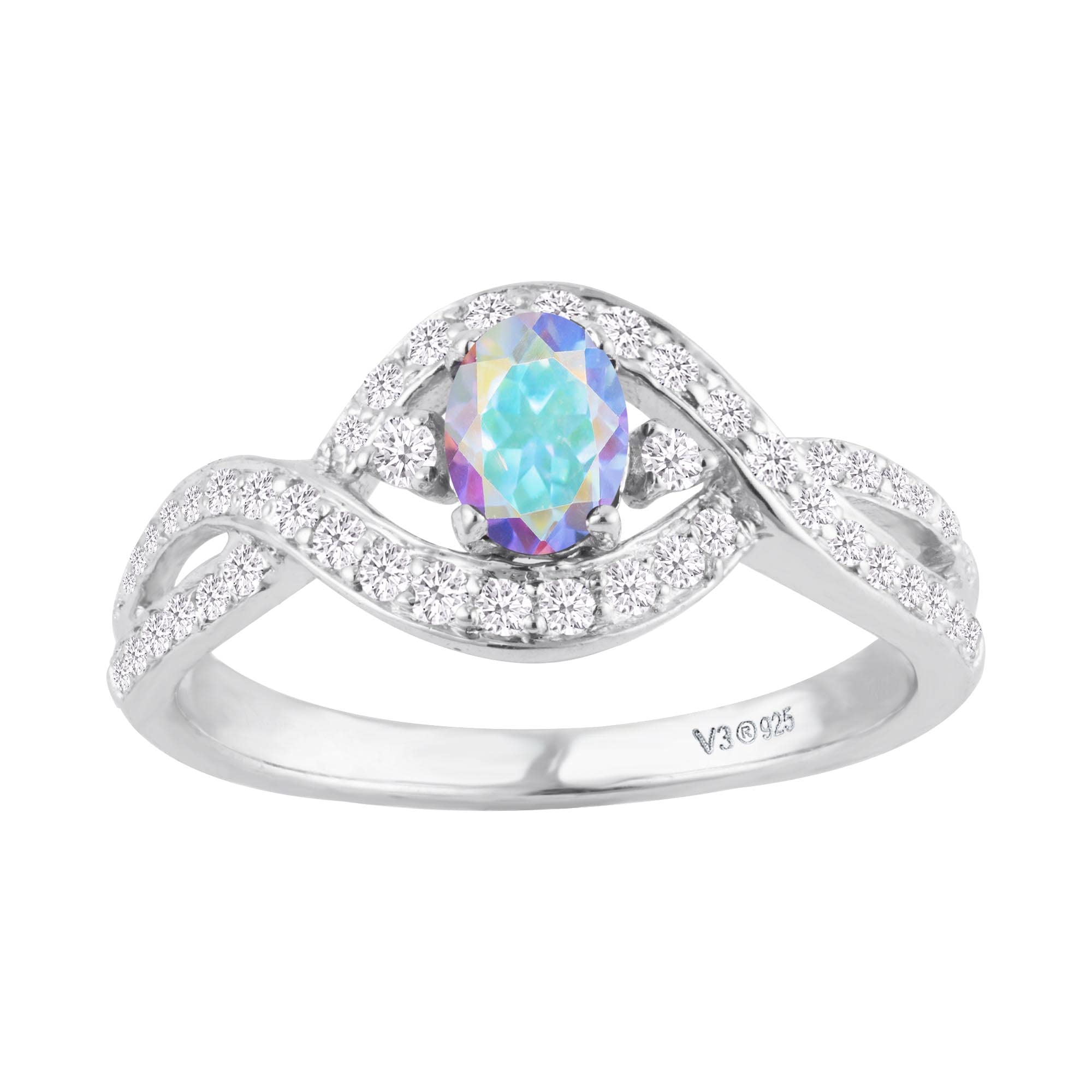Exquisite Sterling Silver Engagement Ring with Mercury Opal, Topaz & White Zircon | Perfect for Proposals, Weddings & Anniversary Gifts