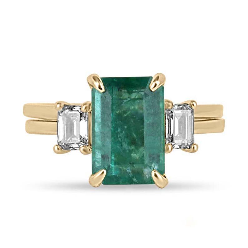 3.75tcw 14K Gold Emerald & Diamond Three Stone Engagement Ring - Elegant Convertible Design for Proposals, Weddings & Anniversaries