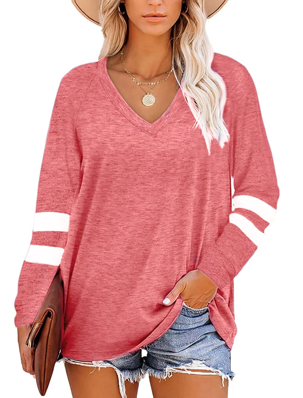 Grace's Secret Women's Long Sleeve V-Neck Casual Tunic Tops - Comfortable Blouse for Work, Office & Everyday Wear