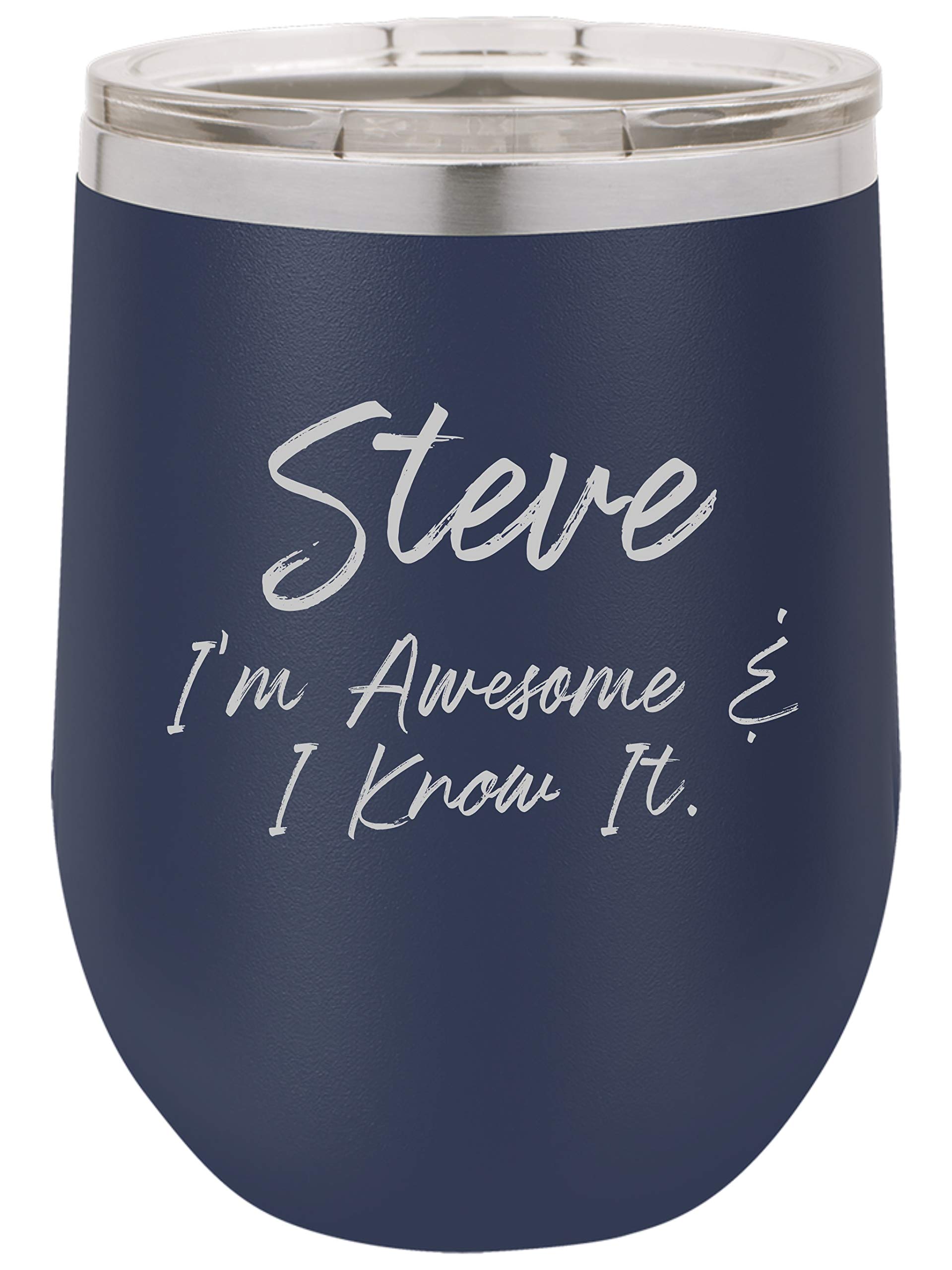 Personalized 12oz Double Wall Vacuum Insulated Wine Tumbler - Navy Blue Stainless Steel Cup for Wine, Cocktails & Beverages - Perfect for Gifts, Parties, Travel & Outdoor Use