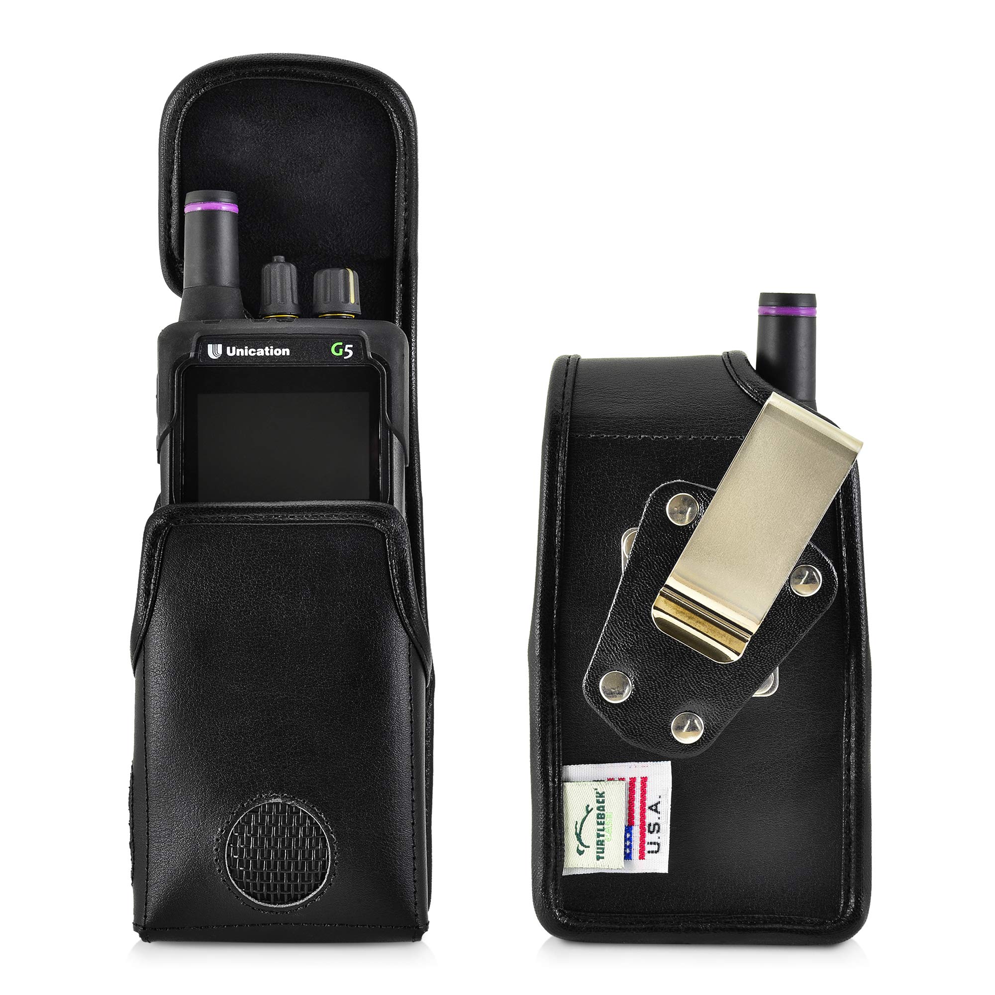 Premium Black Leather Holster Case for Unication G4 & G5 Voice Pagers - Heavy Duty Rotating Belt Clip & Magnetic Closure - Ideal for Firefighters, EMS, and Public Safety Professionals