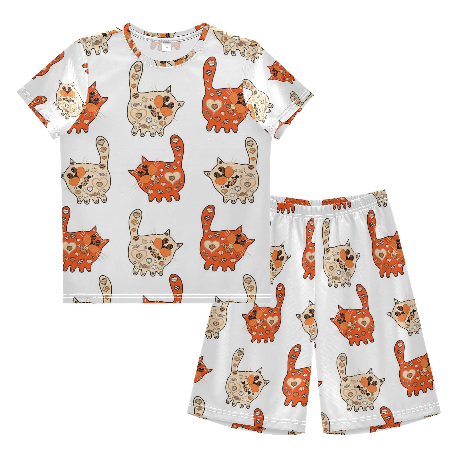 Stylish Cat Print Boys Summer Outfits - Cute Shorts & T-Shirt Clothing Sets for Kids Playwear | Perfect for Outdoor Activities, Playdates & Summer Vacations