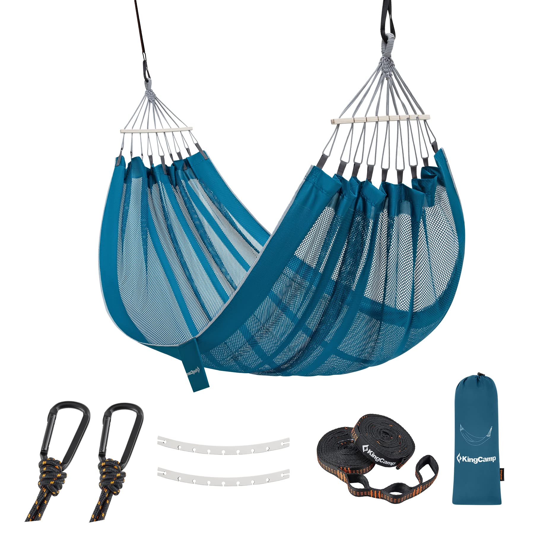 KingCamp Double Mesh Hammock - 440lbs Capacity Portable Camping Hammock with 2 Tree Straps for Outdoor, Indoor, Backyard & Travel | Perfect for Camping, Hiking, Backpacking, Beach & Patio Relaxation (Navy Blue)