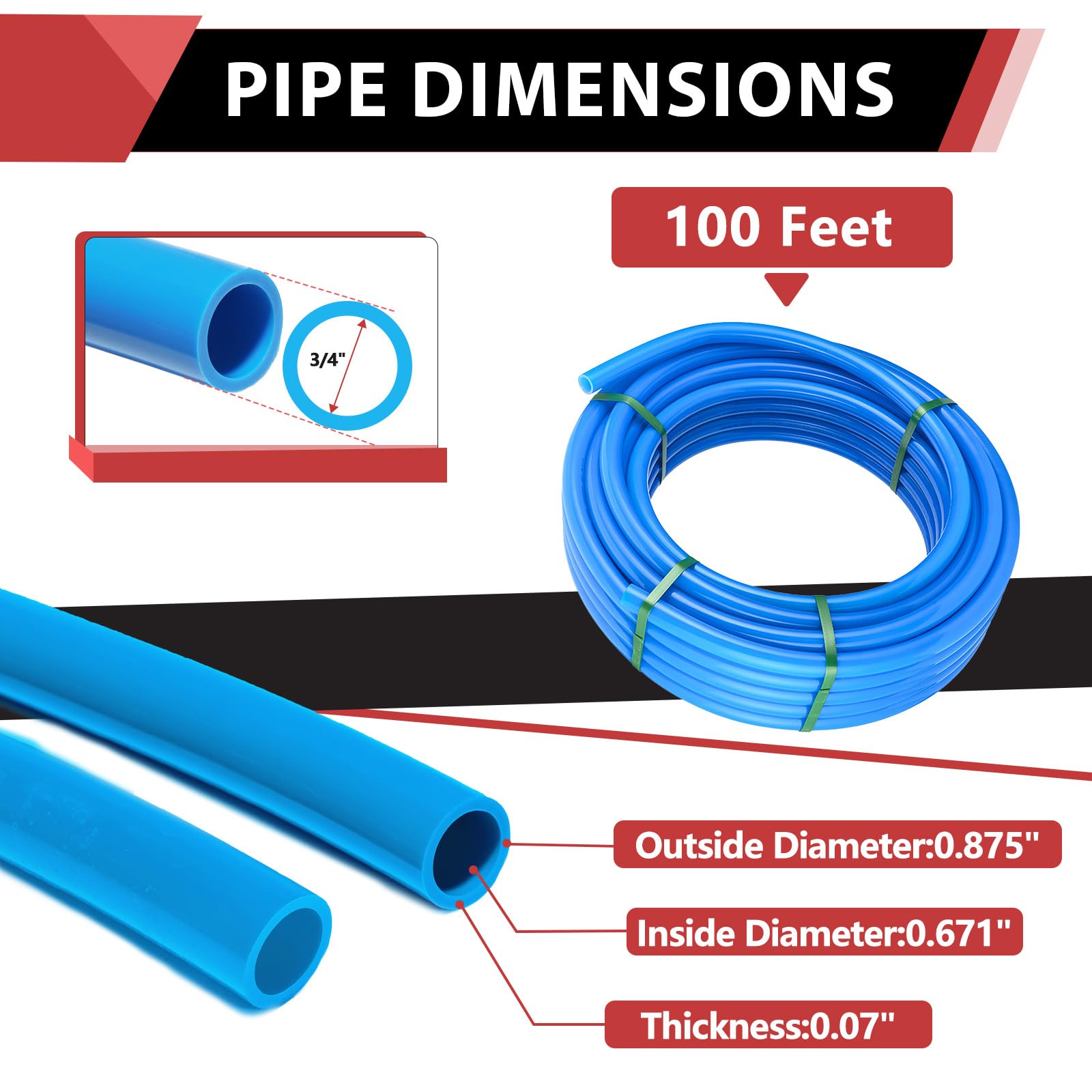 EFIELD 3/4 Inch x 100 Ft PEX-B Pipe Blue - NSF Certified Potable Water Plumbing Tubing with Pipe Cutter - Perfect for Home Water Supply, Radiant Heating & DIY Plumbing Projects