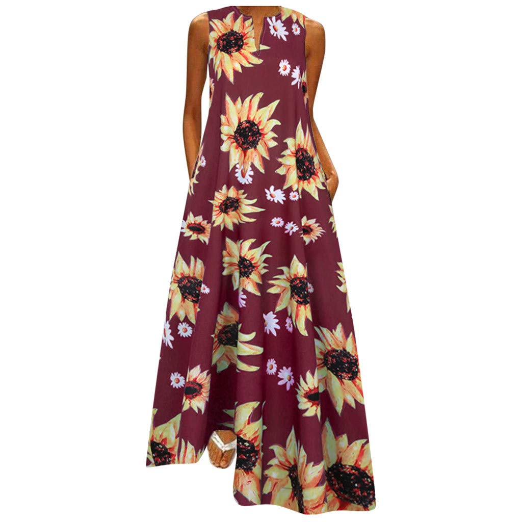 **Women's Boho Beach Sundress - Butterfly Sleeveless Casual Maxi Long Dress with Pockets | Perfect for Summer Vacations, Beach Outings & Casual Wear**