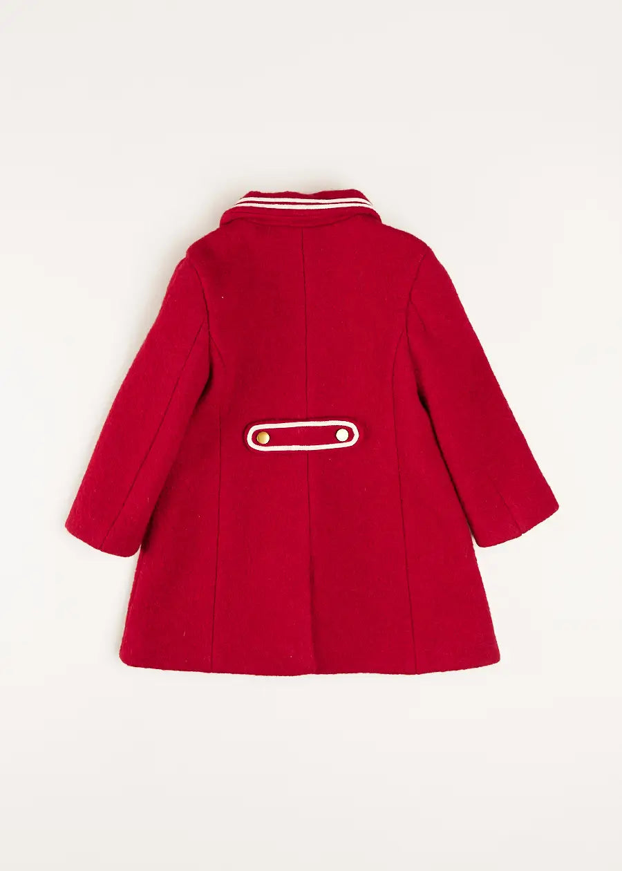 Red Single Breasted Wool Coat for Kids (4-10 Years) - Warm Winter Outerwear for School & Outdoor Activities