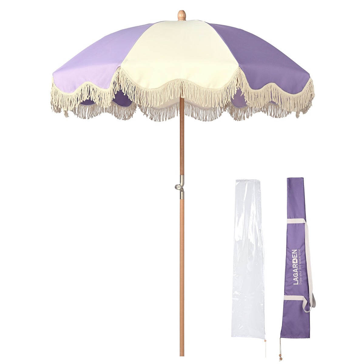 6 ft 8 Rib Wood Market Umbrella with Tilt Function - Durable Outdoor Patio Umbrella for Poolside, Beach & Backyard (5-10 Year Warranty) | TheLAShop