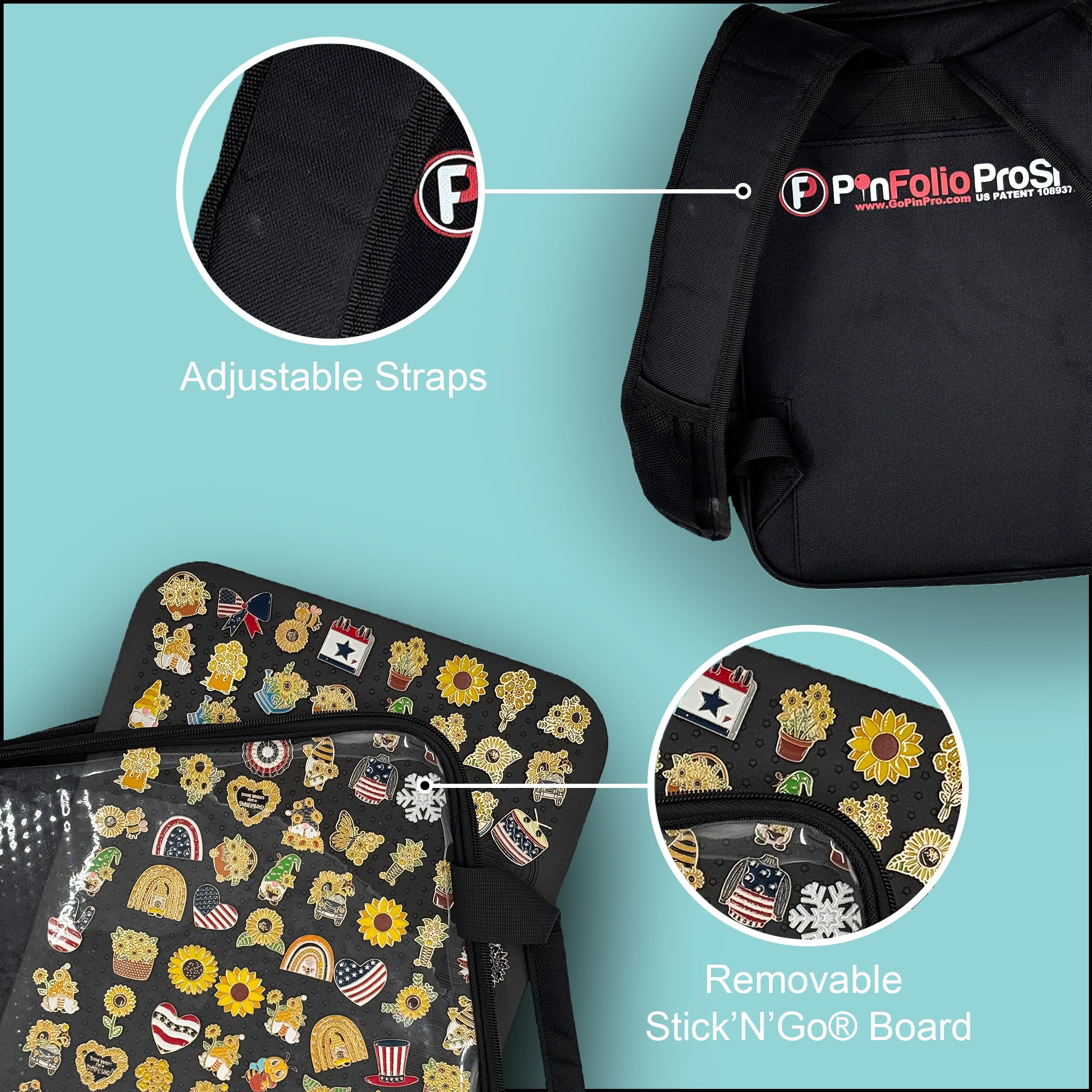 PinFolio ProShow Large Enamel Pin Display Bag & Backpack - Holds 750+ 1-Inch Pins for Collectors, Traders & Conventions - Perfect for Disney Pins, Sports Pins & Event Trading (Black)