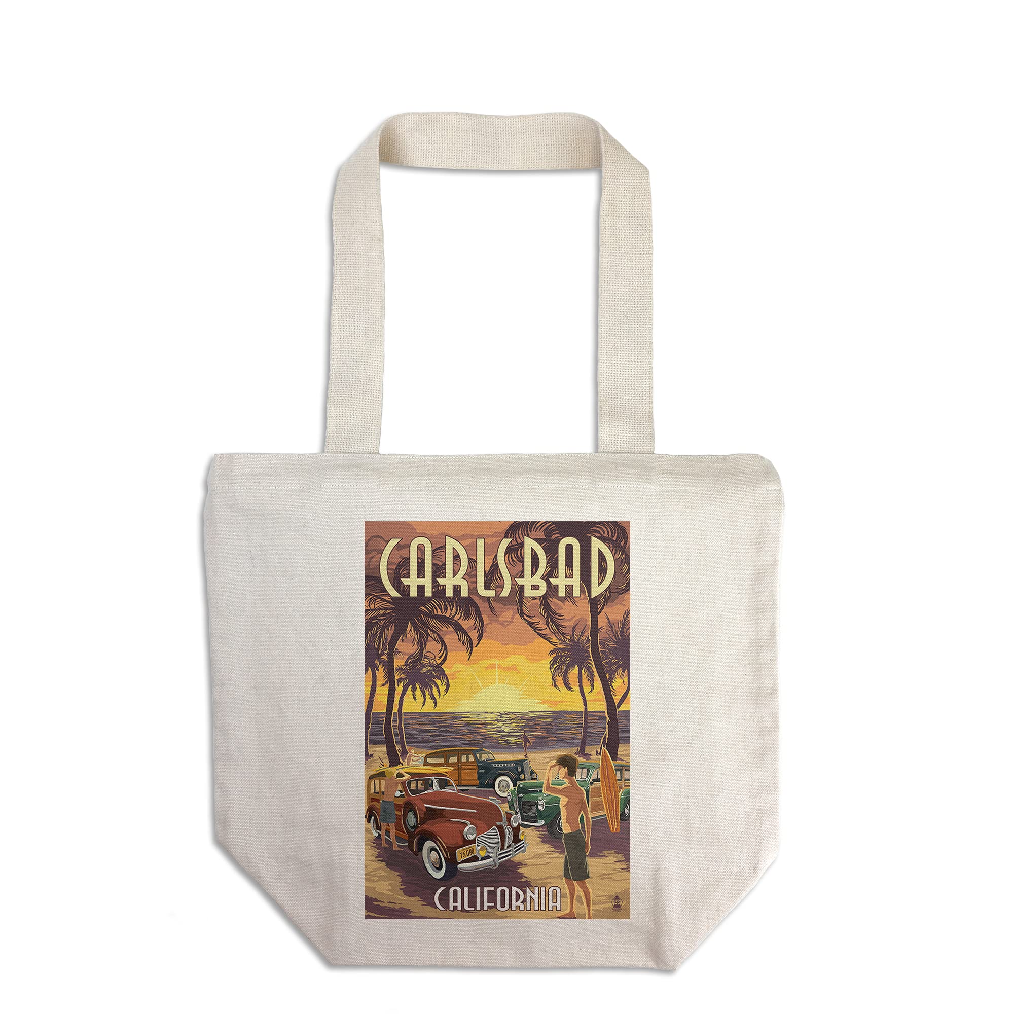 Woodies on The Beach Carlsbad California - 100% Cotton Canvas Reusable Tote Bag for Shopping, Beach Trips & Eco-Friendly Lifestyle