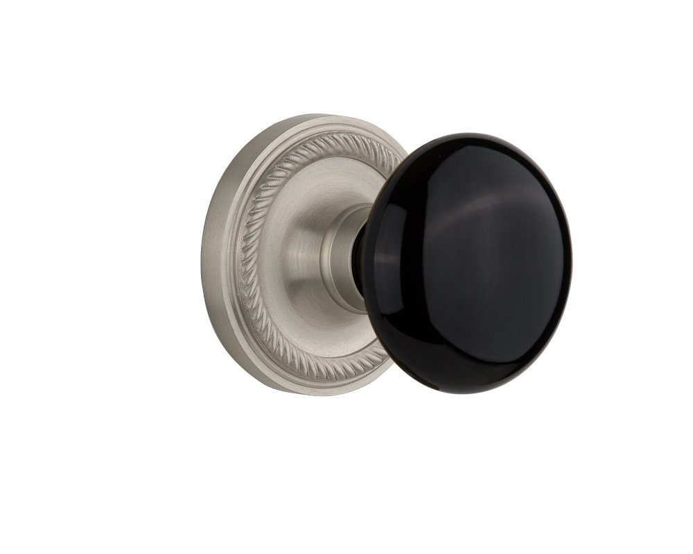 Vintage Rope Rosette with Black Porcelain Knob - 2.75