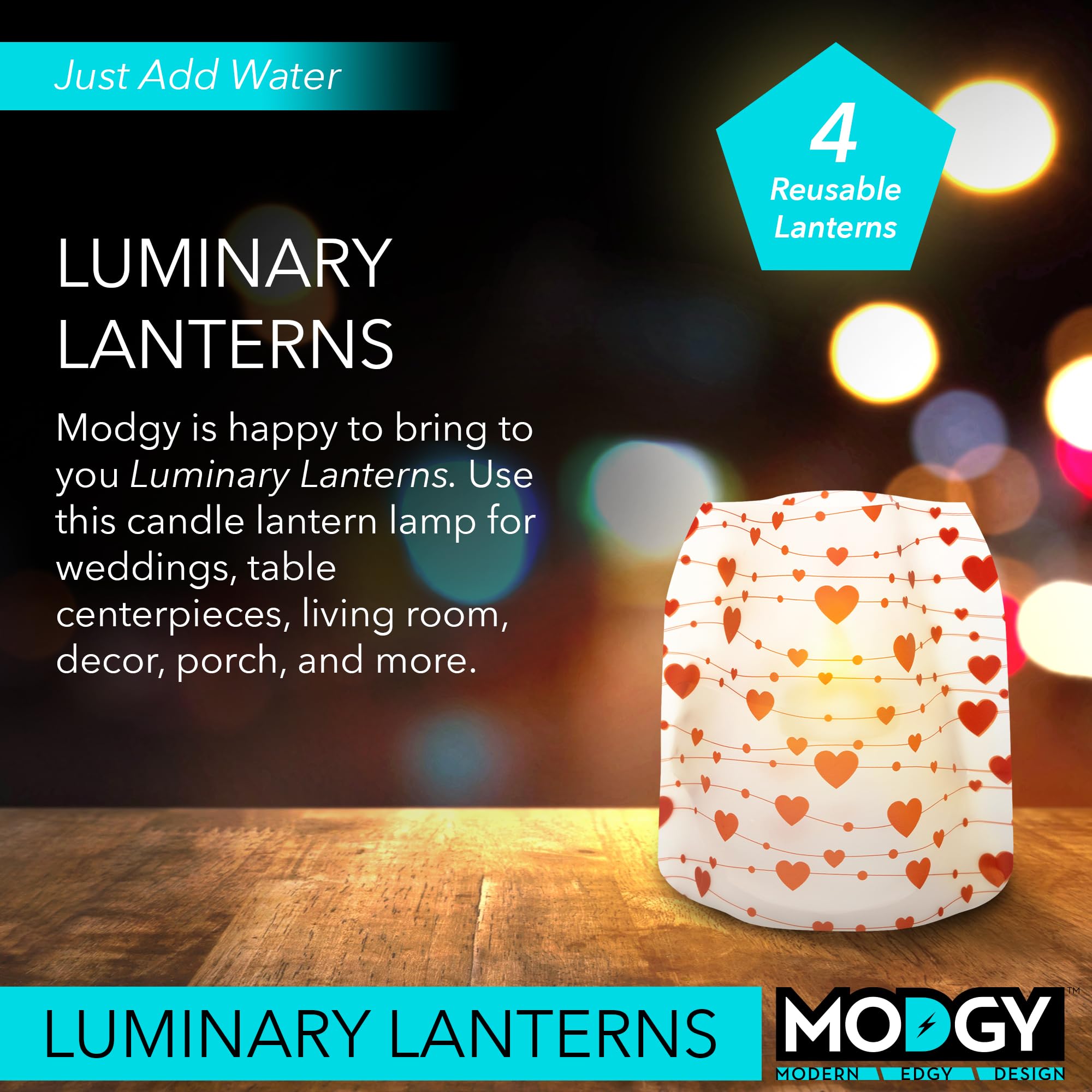 MODGY Luminary Lanterns 4-Pack - Waterproof Floating LED Candles with Timer & Remote Control - Battery Included - Perfect for Wedding Centerpieces, Pool Parties, Garden Decor & Outdoor Events (Amor)