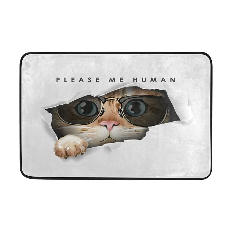 Non-Slip Absorbent Welcome Doormat - 24x16 Inch Funny Cat Cartoon Design for Indoor/Outdoor Use - Perfect for Entrance, Bathroom & High Traffic Areas