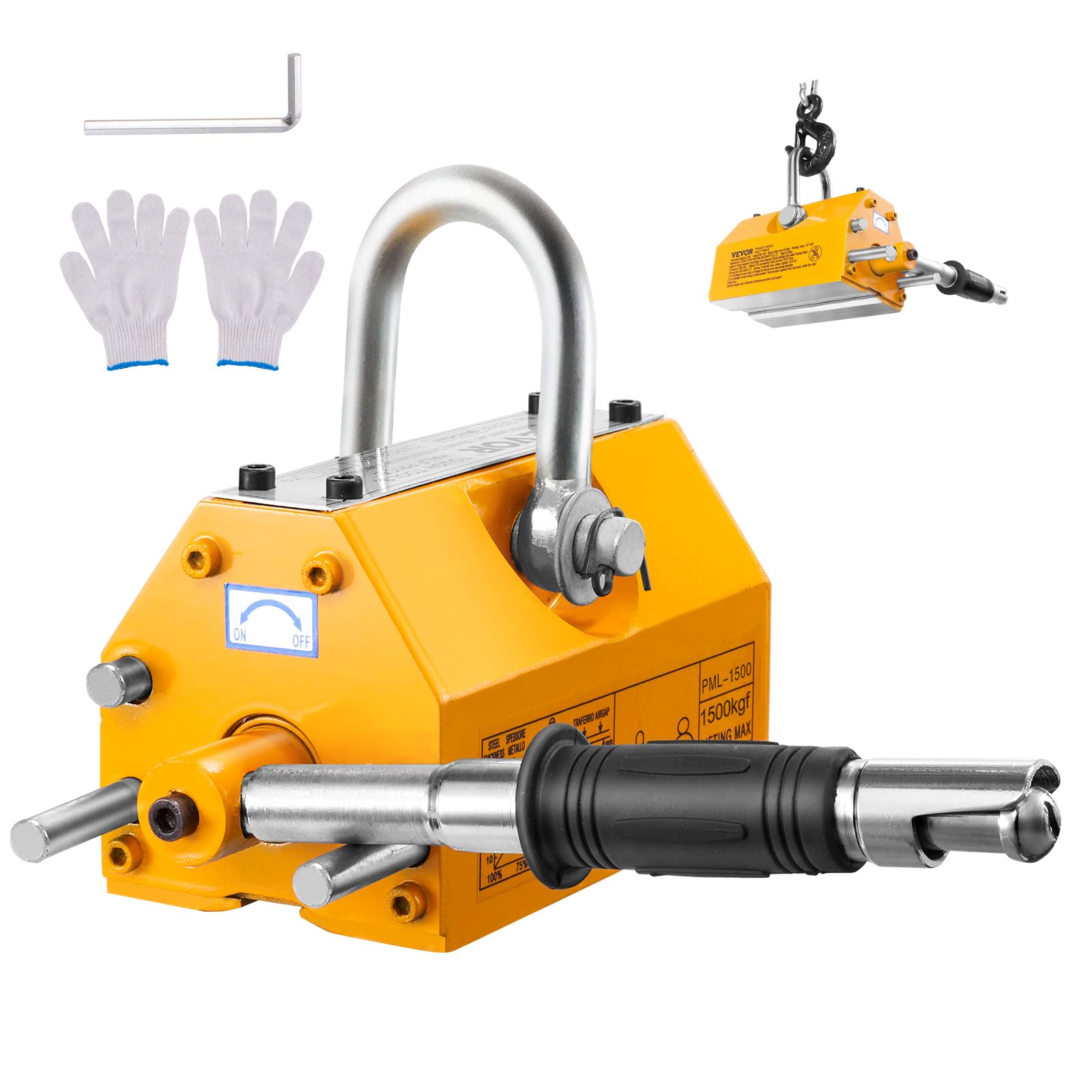VEVOR 660lbs/300kg Heavy Duty Permanent Magnetic Lifter with Quick Release - Neodymium & Steel Construction for Hoists, Shop Cranes, Steel Blocks & Boards - Ideal for Construction, Manufacturing & Warehouse Lifting Operations