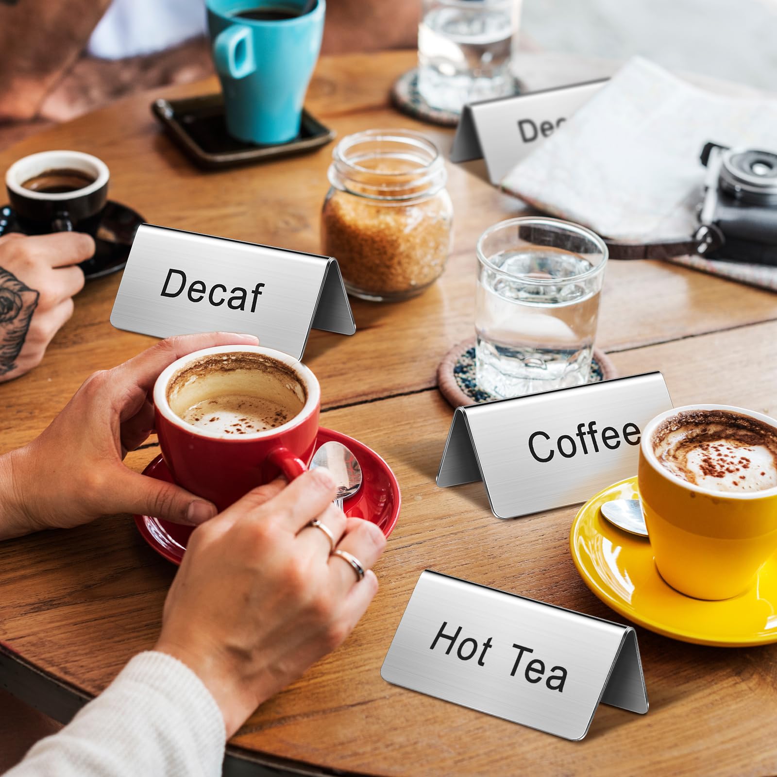 Hicarer 5 Pcs Stainless Steel Table Tent Signs for Coffee Tea Buffet - Wedding & Party Decor