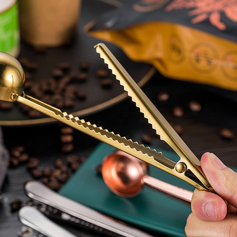 Premium Stainless Steel Coffee Scoop & Bag Clip - Long Handle Tablespoon for Measuring Tea, Coffee, Protein Powder | Perfect for Kitchen, Camping & Travel Use