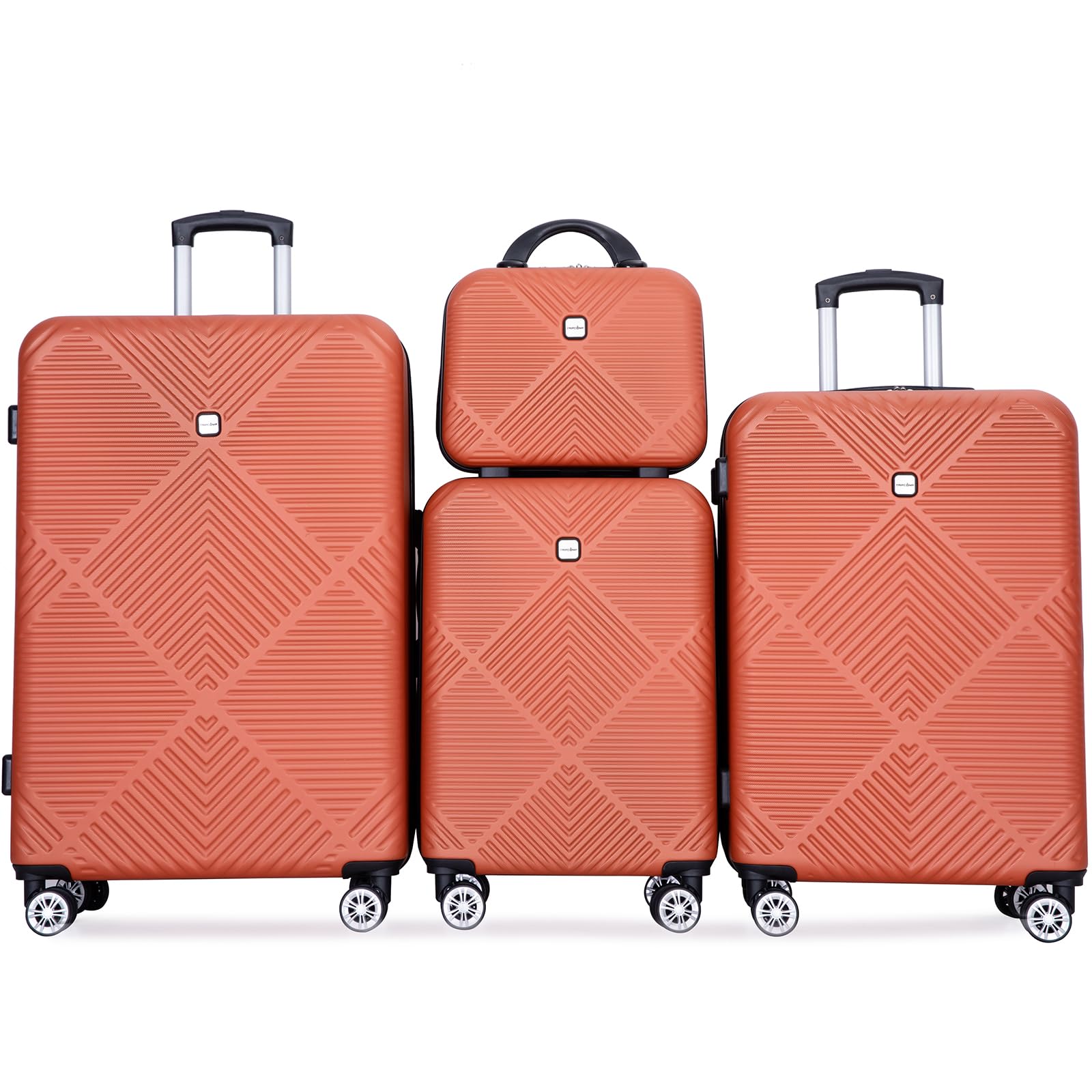 4-Piece Hardshell ABS Luggage Set with Double Spinner Wheels - Lightweight & Durable Suitcase for Carry-On & Checked Travel (Orange) - Perfect for Family Vacations, Business Trips & International Travel