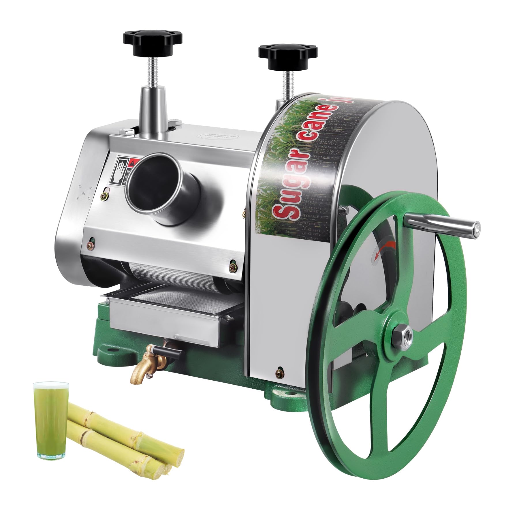 Samger Manual Sugar Cane Juicer Machine - Stainless Steel Hand Press with 3 Steel Rollers, 2