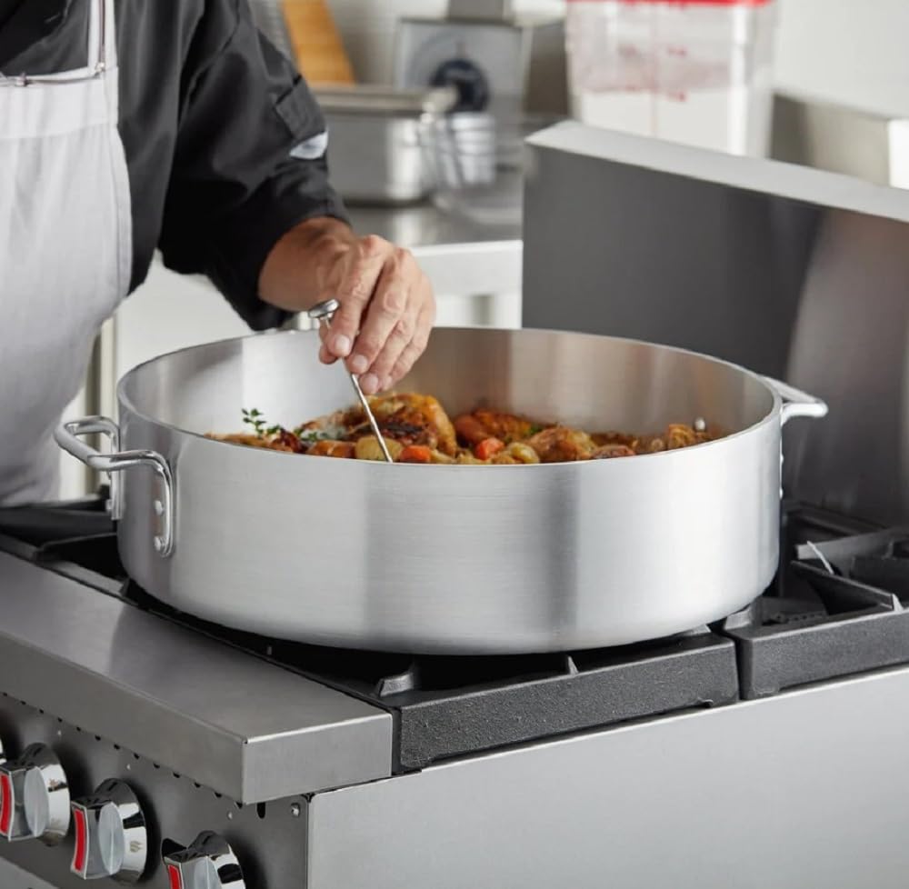Soro Essentials 24 Quart Aluminum Brazier with Riveted Handles - 4mm Thick Medium Weight Cookware Pot for Roasting, Sautéing, Searing & Frying - Perfect for Home Kitchen & Restaurant Use (Outdoor Cooking, Camping, BBQ)