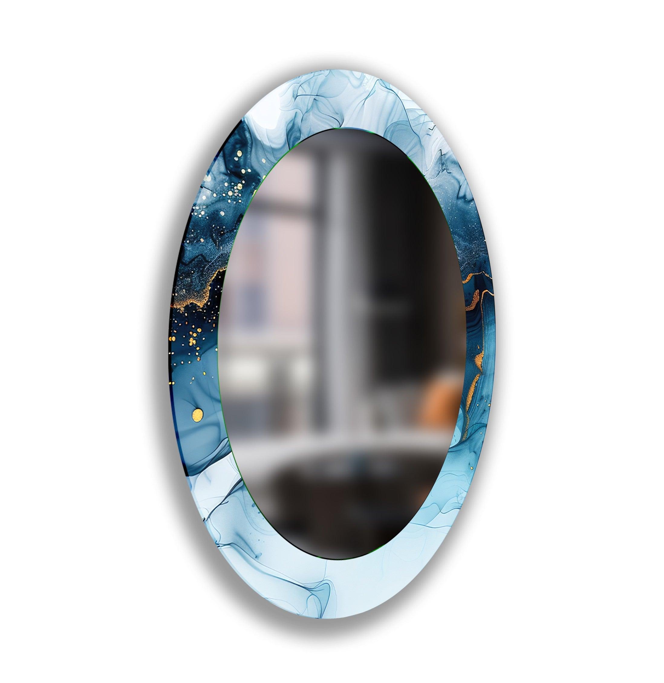 Blue and Gold Modern Oval Wall Mirror - Elegant Home Decor for Living Room, Bedroom & Entryway - Perfect for Adding Style and Light to Any Space