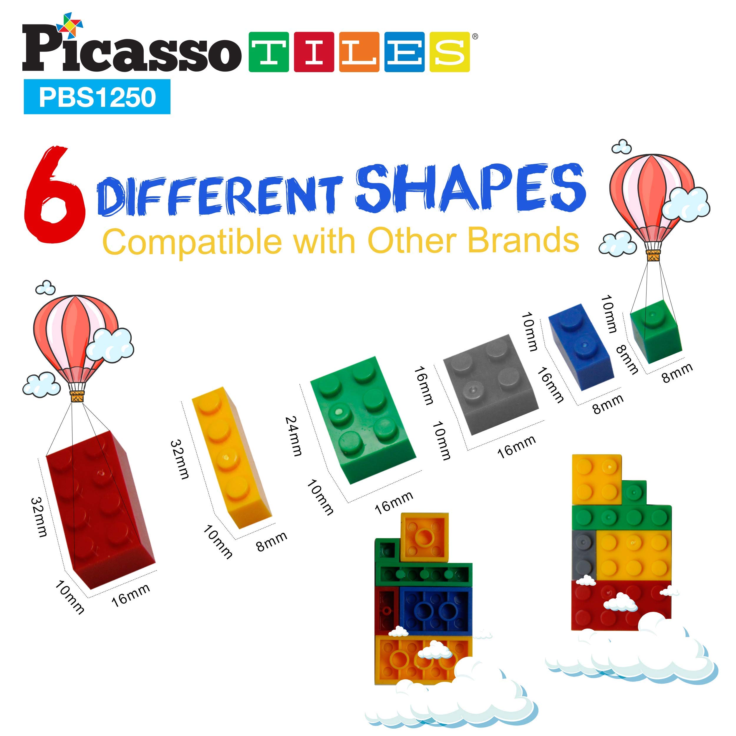 PicassoTiles 1250 Piece STEM Educational Building Blocks Set - Creative Shapes for Imaginative Play, Numbers & Characters Learning - Washable Construction Toys for Kids Ages 3+ | Perfect for Classroom, Homeschool & Family Playtime Activities