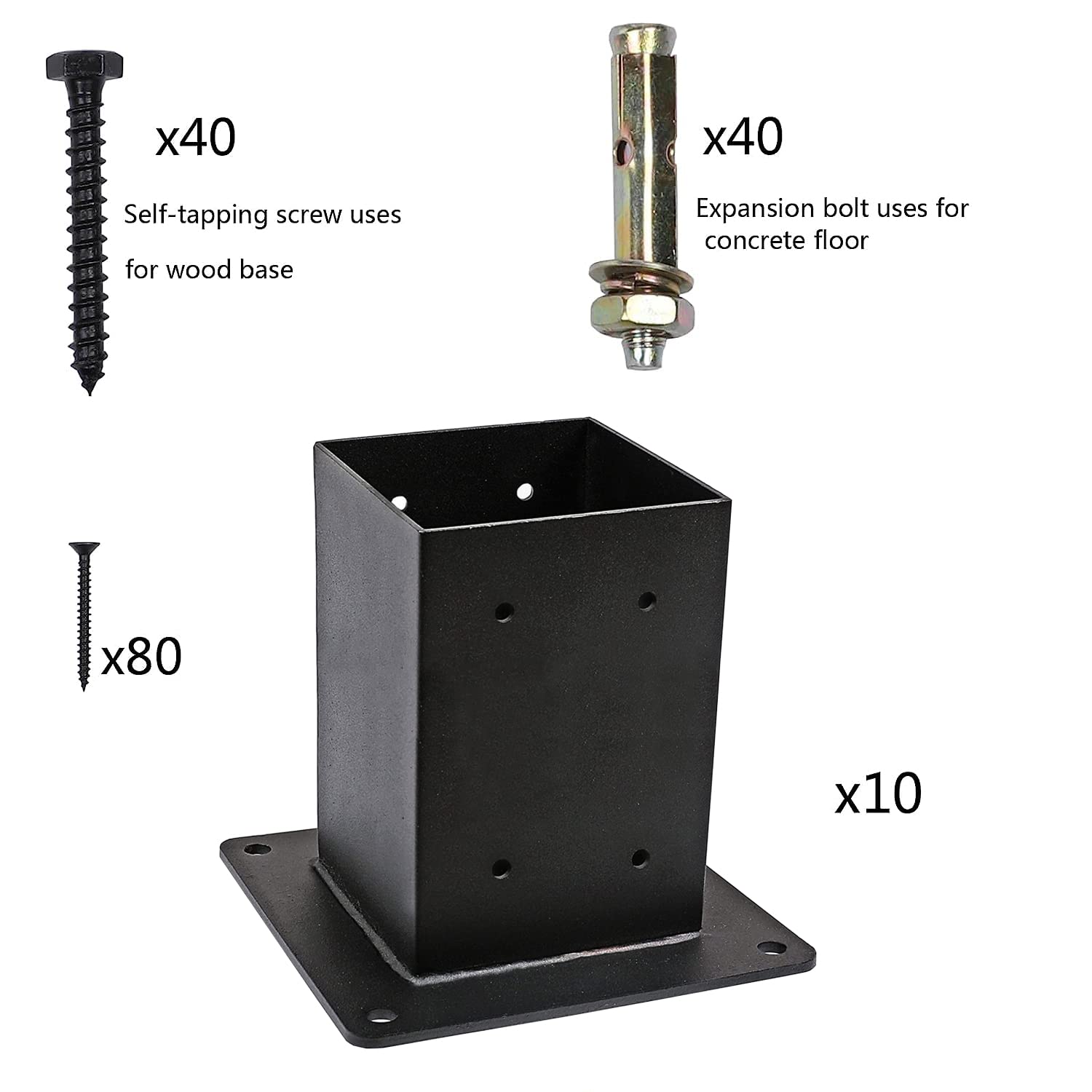 10PCS Heavy Duty 4x4 Post Base Brackets - Powder-Coated Steel Fence Post Anchors (3.6x3.6 Inch Inner Size) with Screws for Deck, Porch, Railing, Pergola & Mailbox Support - Outdoor Wood Fence & Structure Mounting Kit