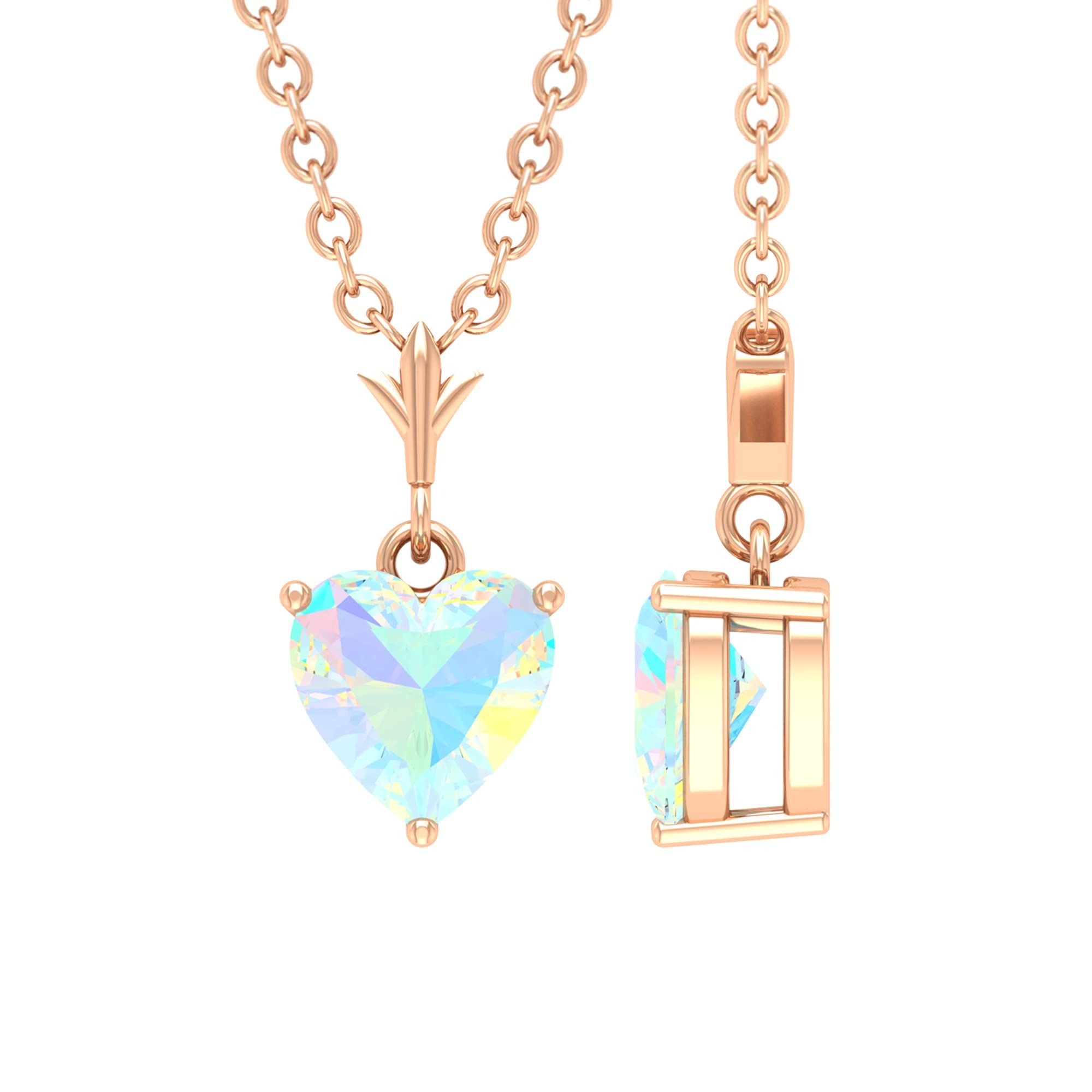 1/4 CT Ethiopian Opal Necklace for Women - 14K Solid Gold Heart Pendant with Chain - October Birthstone Jewelry - Minimalist Dainty Necklace for Everyday Wear, Gift Giving & Special Occasions