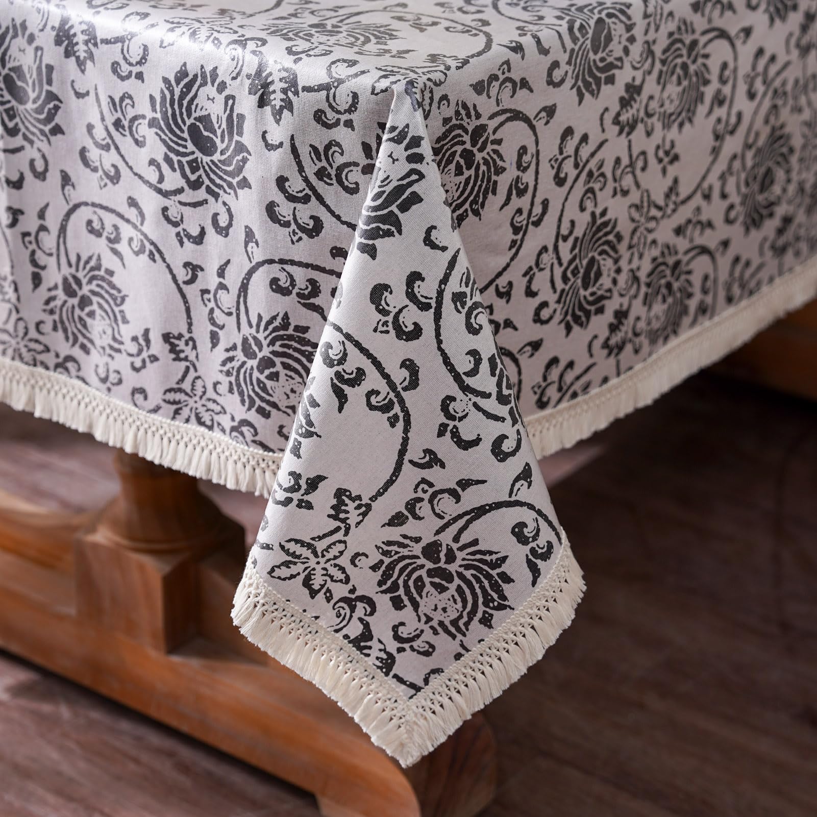 Vintage Waterproof Oil-Resistant Farmhouse Tablecloth - 60 x 104 Inch Rectangle Kitchen Table Cover for Home, Wedding, Picnic & Outdoor Decor (Black Floral Pattern) | Perfect for Dining, Party, and Holiday Gatherings