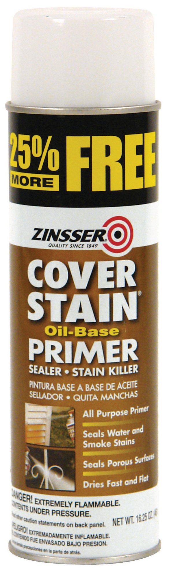 Flat White Cover Stain Oil-Based Primer Sealer Spray - Set of 6 for Wood, Metal & Concrete Surfaces - Ideal for DIY Projects, Furniture Restoration & Home Renovation