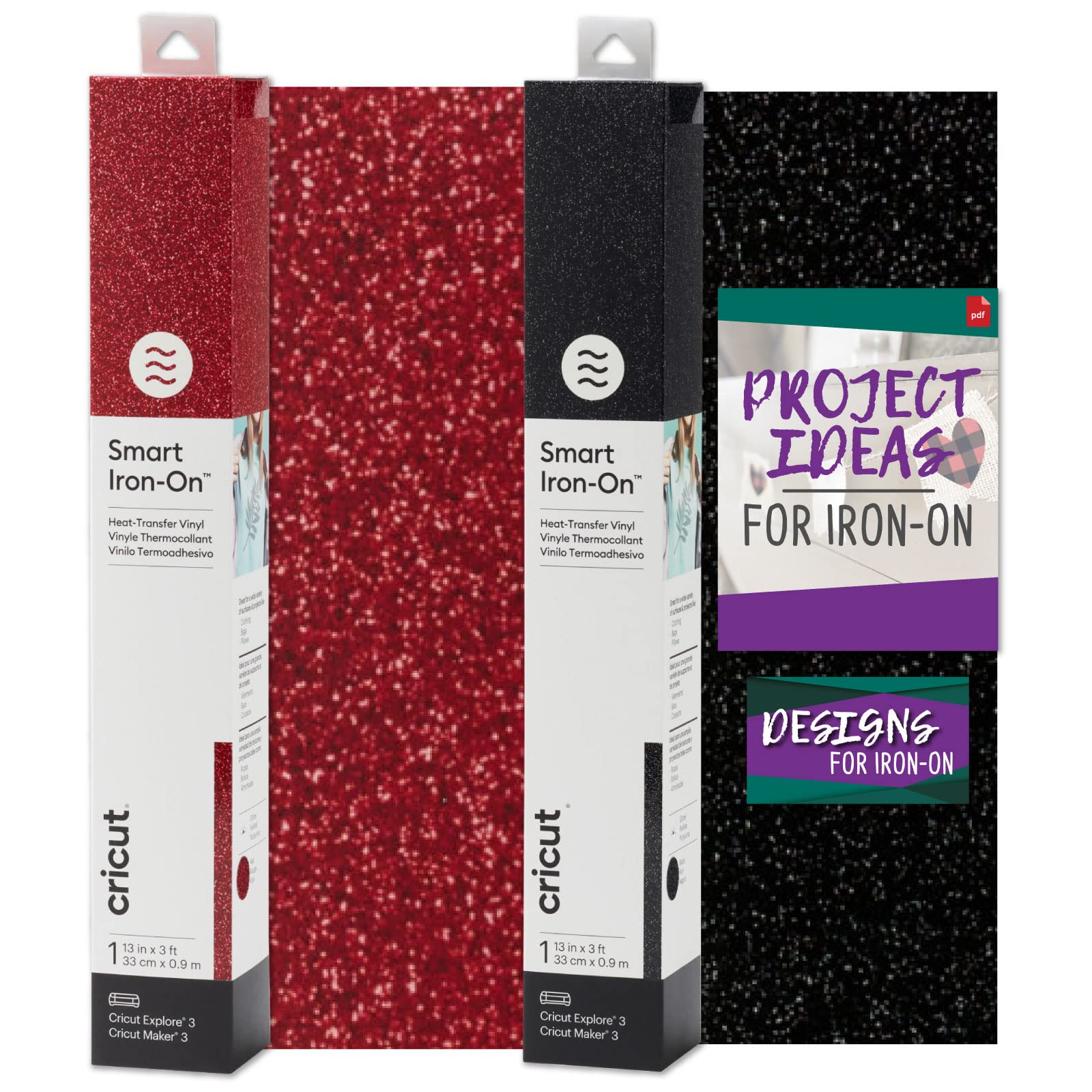 Cricut Smart Iron-On Glitter HTV Heat Transfer Vinyl Bundle - Black & Red 13