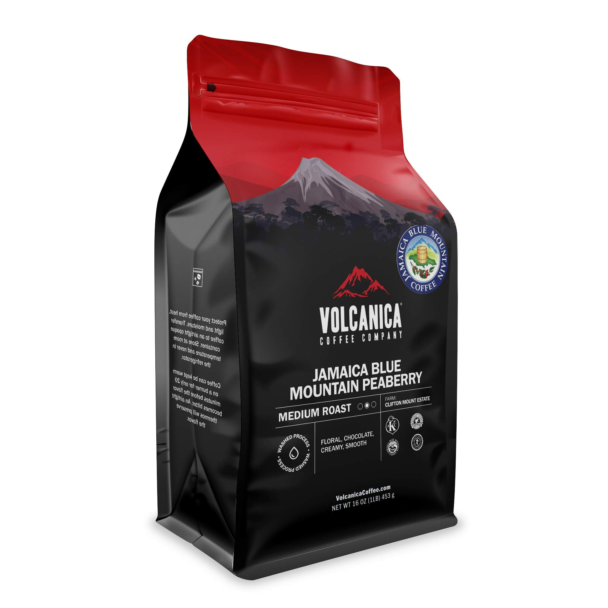 Jamaica Blue Mountain Peaberry Coffee - 100% Pure, Medium Roast, Freshly Ground, 16oz Bag | Premium Gourmet Coffee for Home Brewing & Office Use