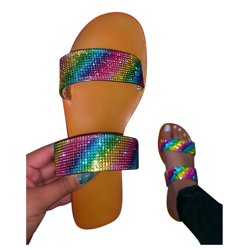 2022 Vintage Sandals for Women - Cute Open Toe Glitter Rhinestone Sandals & Slides | Comfortable Outdoor Slippers for Beach, Vacation and Summer Fashion