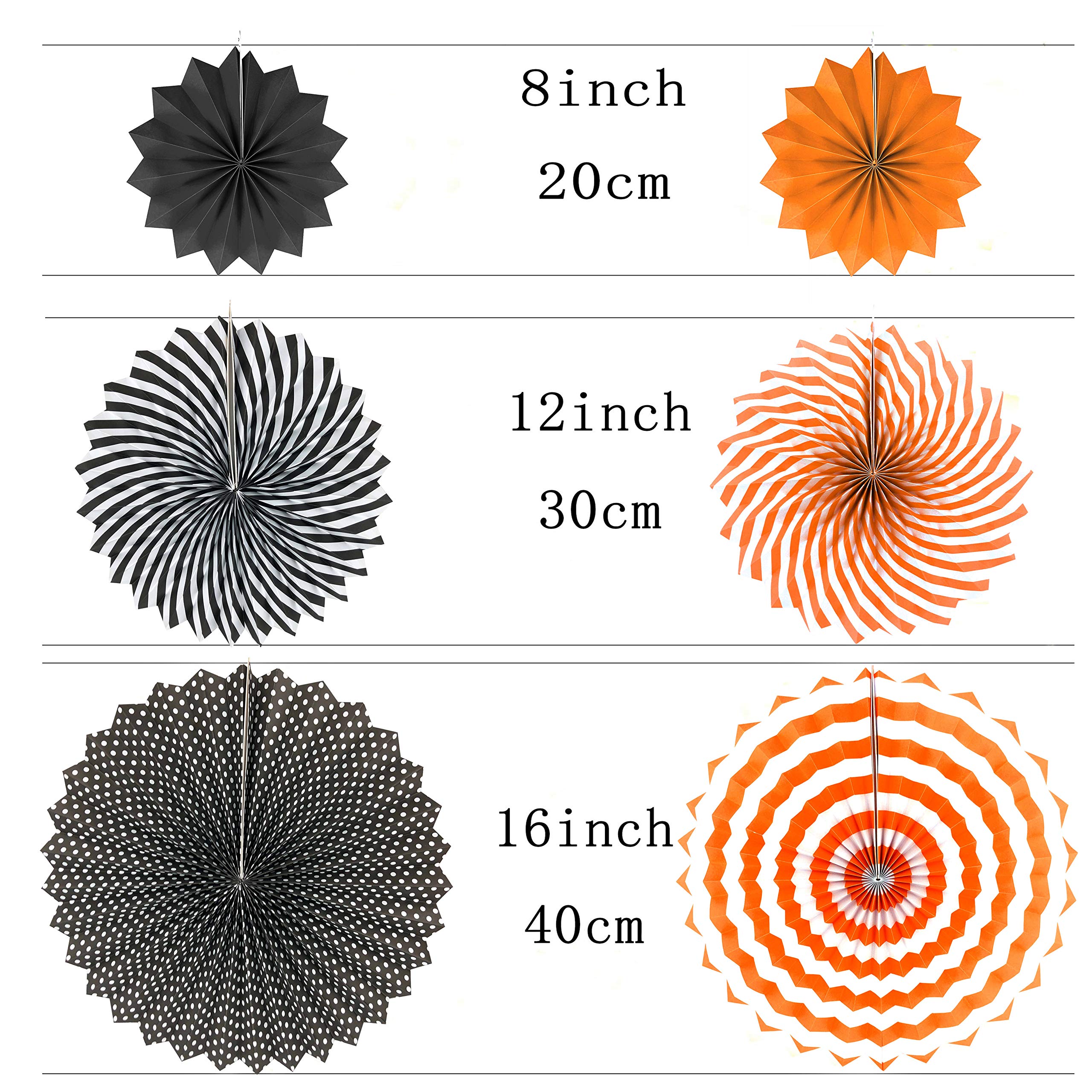 Black and Orange Hanging Paper Fans - 20-Piece Halloween Party Decorations for Baby Shower, Wedding, Birthday & Photo Booth Backdrops - Perfect for Spooky Decor and Festive Celebrations