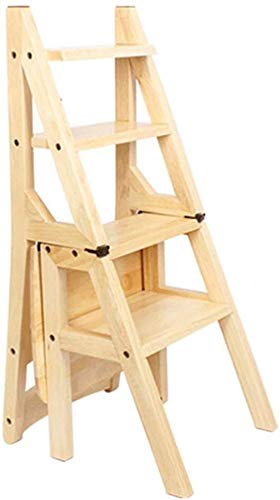 NEVKA Foldable Wooden Step Stool with Wide Pedal - Non-Slip Multifunctional Portable Flower Design Ladder Chair for Home, Kitchen, Bathroom & Gardening (Beige)