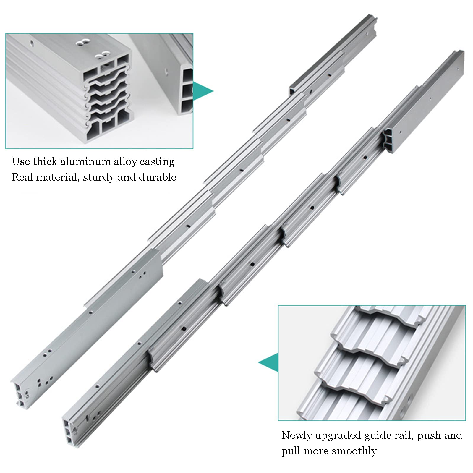 Full Extension Table Slide - Heavy Duty Aluminum Telescopic Cabinet Guide Rail Hinge for Concealed Table Desk & Kitchen Countertop (1270mm) - Perfect for Space-Saving Furniture & DIY Home Improvement Projects