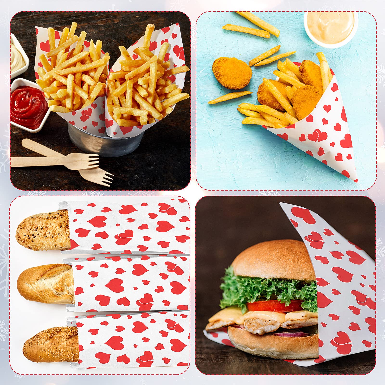 Gersoniel 150 Pcs Red Heart-Shaped Wax Paper Sheets - Waterproof Greaseproof Food Wrapping Paper for Sandwiches, Picnics & Valentine's Day Treats - Perfect for Party Platters, Bakery Packaging & Gift Wrapping