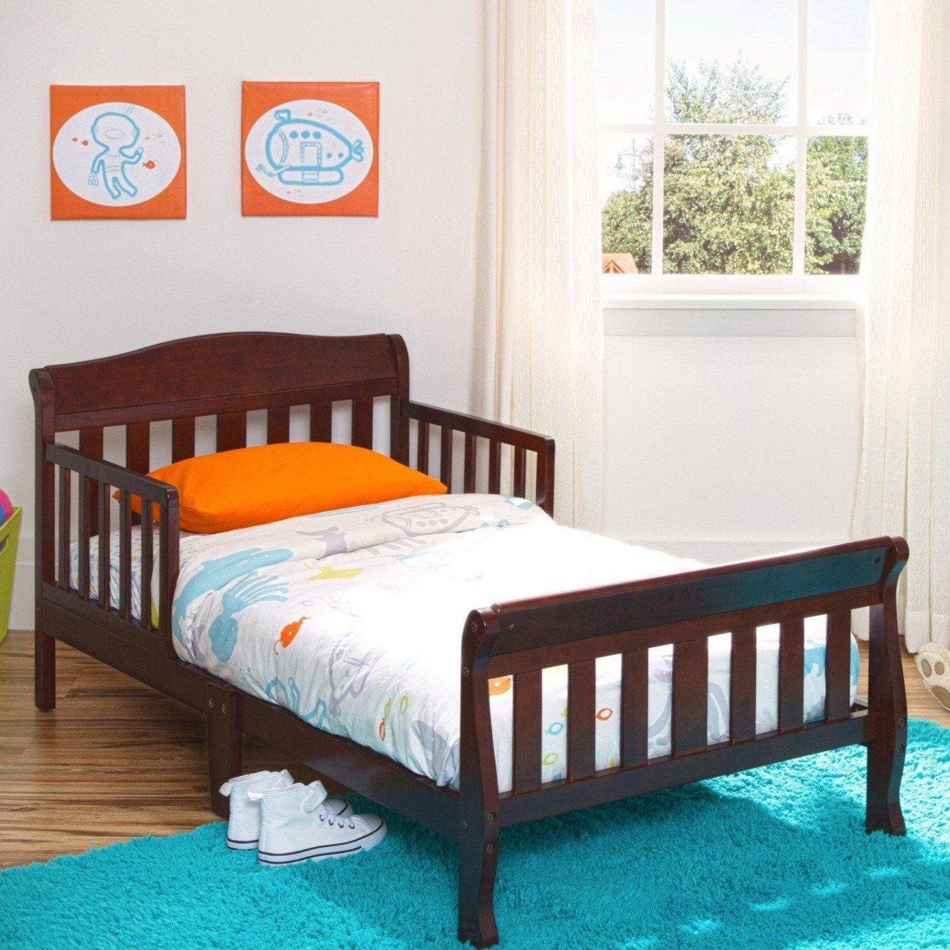 Canton Toddler Bed for Kids - Convertible Wooden Bed with Safety Rails, Perfect for Nursery & Toddler Room - Ideal for Boys & Girls Transitioning from Crib to Big Kid Bed