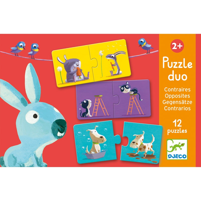 Duo Opposites 24-Piece Toddler Puzzle by Djeco - Educational Matching Game for Preschool Learning & Early Childhood Development