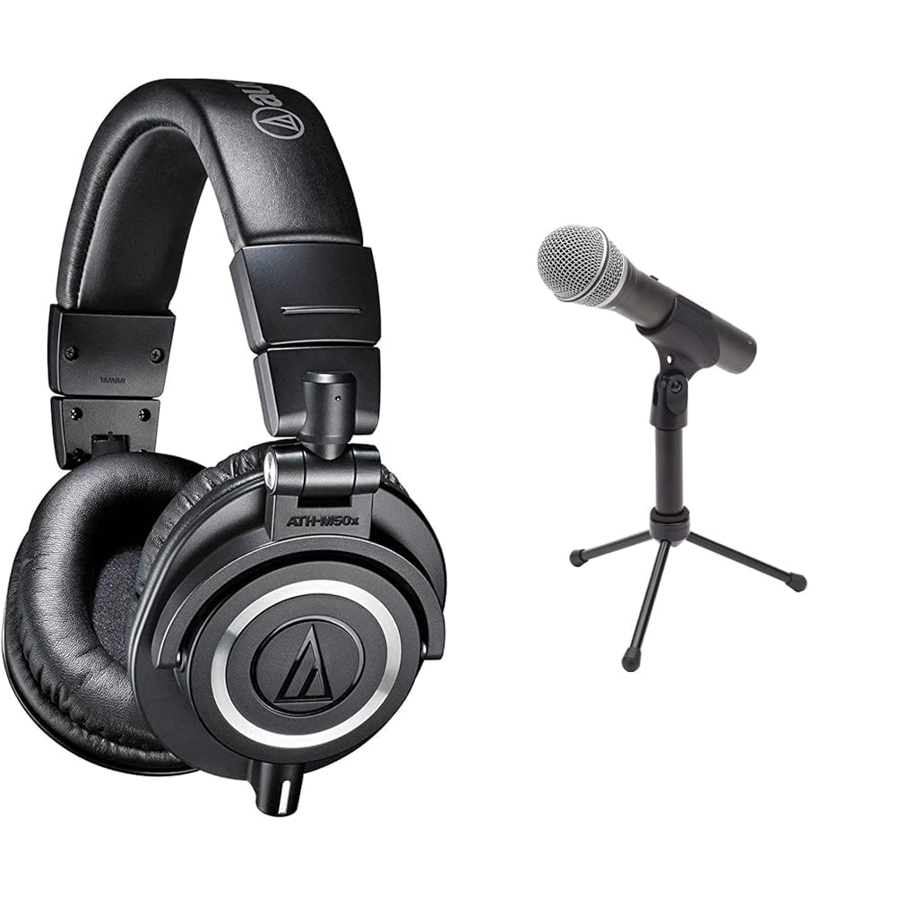 Audio-Technica ATH-M50X Professional Studio Monitor Headphones & Samson Q2U USB/XLR Dynamic Microphone Bundle - Premium Studio Recording, Podcasting, and Streaming Gear for Musicians, Content Creators, and Home Studios (Black)