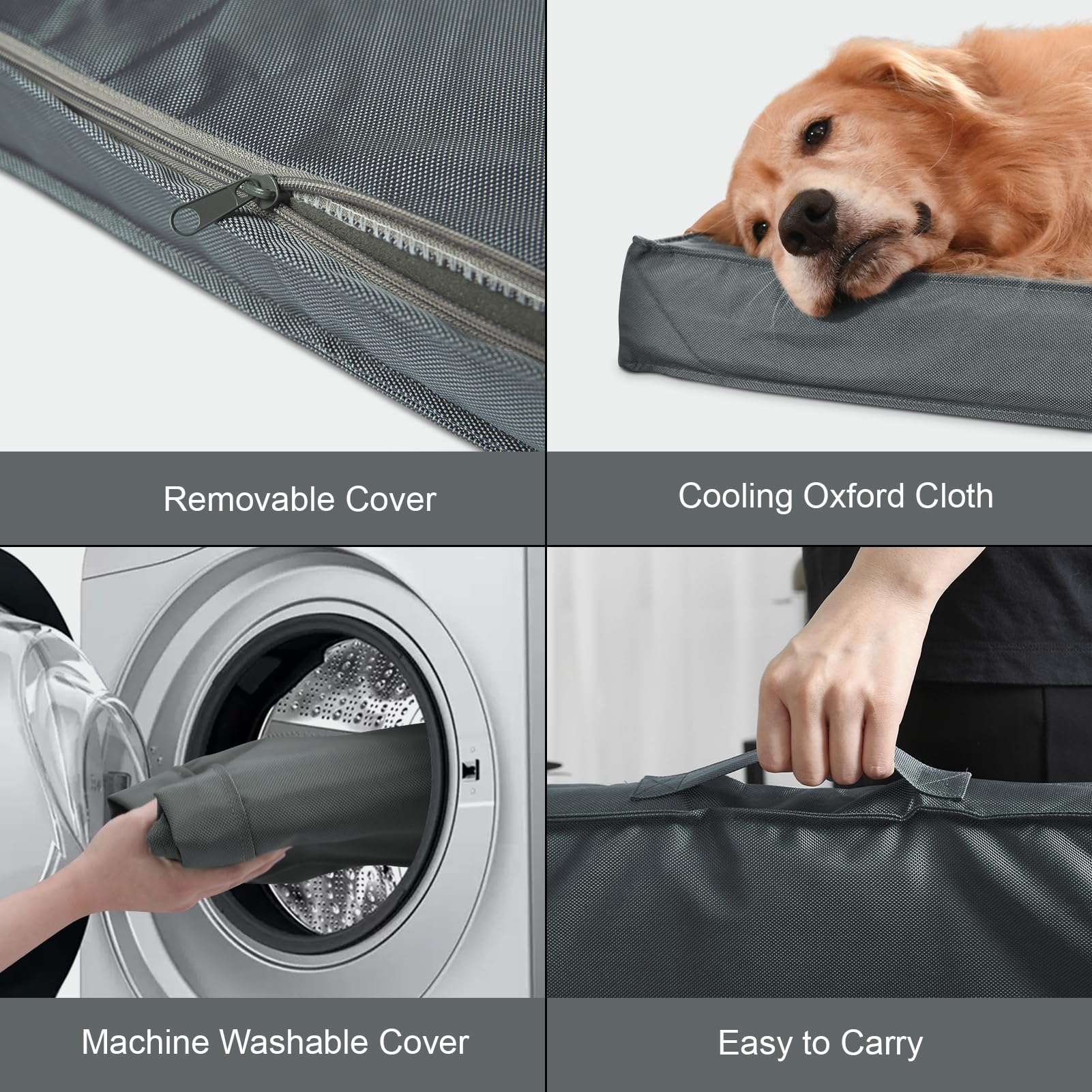 Extra Large Waterproof Dog Crate Bed for Big Dogs - Orthopedic Egg Foam Pet Bed with Removable Cooling Cover, Grey | Perfect for Outdoor Use, Camping & Large Breed Comfort