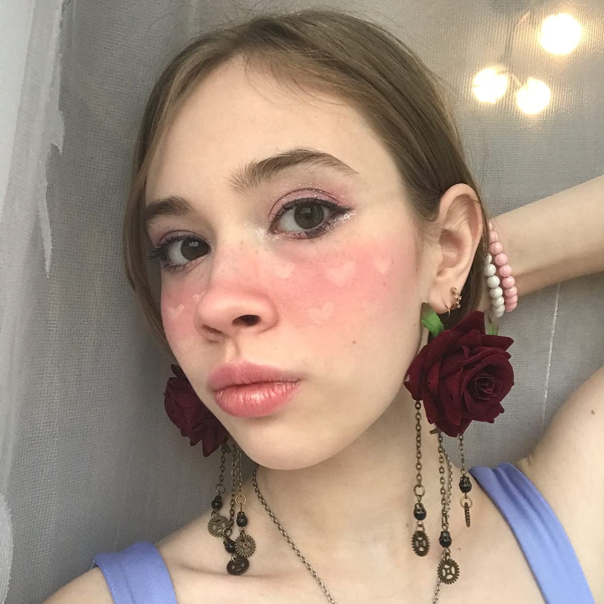 Gothic Punk Dangle Earrings for Women - Rose Flower Hook Earrings | Perfect for Halloween, Cosplay, and Alternative Fashion Outfits