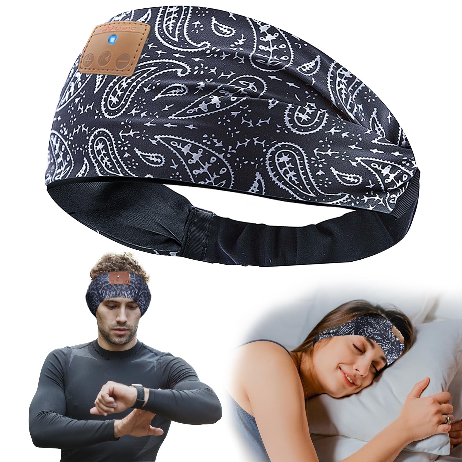 4-in-1 Bluetooth Sleep Headphones with Ultra-Thin Speakers - Wireless Sports Headband & Sleep Mask for Side Sleepers - Comfortable Workout & Night Use Headphones for Women & Men (Dark Blue) - Perfect for Gym, Running, Yoga, Travel & Relaxation