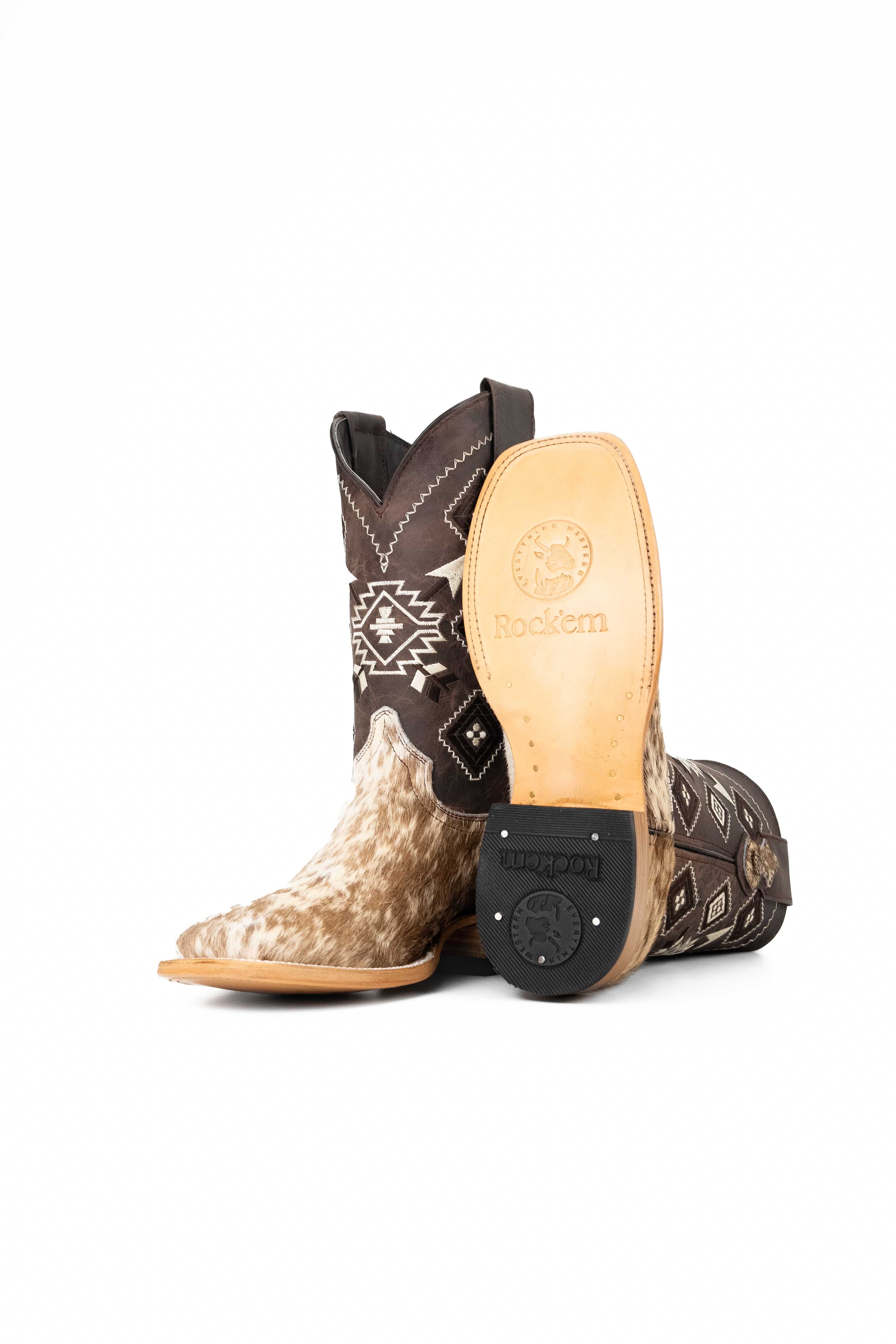 Authentic Men's Cowhide Square Toe Cowboy Boots - Size 6 - Western Style Rodeo Boots for Country Dancing & Outdoor Riding - Perfect for Ranch Work, Line Dancing & Country Fashion