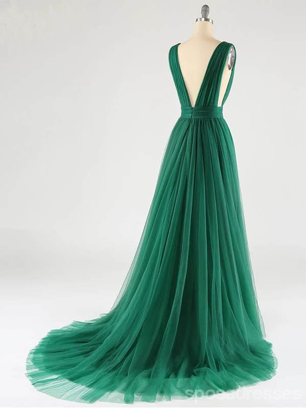 Elegant Green A-Line Deep V-Neck Open Back Long Prom Dress for Women - Perfect for Homecoming, Evening Gala & Formal Events