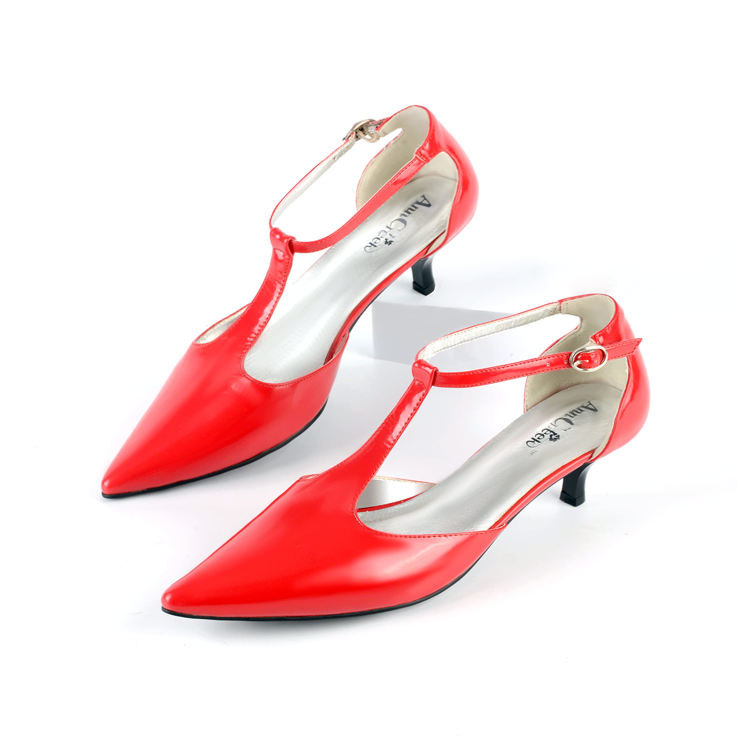 ANN CREEK Women's 'Merida' Kitten Heel T-Strap Sandals - Patent PU Dress Pumps for Women | Comfortable & Stylish for Weddings, Parties & Office Wear