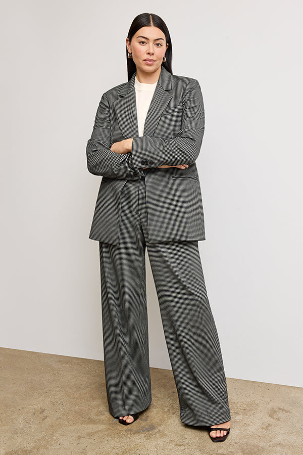 Tinsley Wide Leg Pants for Women - Soft Knit Suiting Fabric with Classic Check Pattern | Office Wear & Casual Outfits