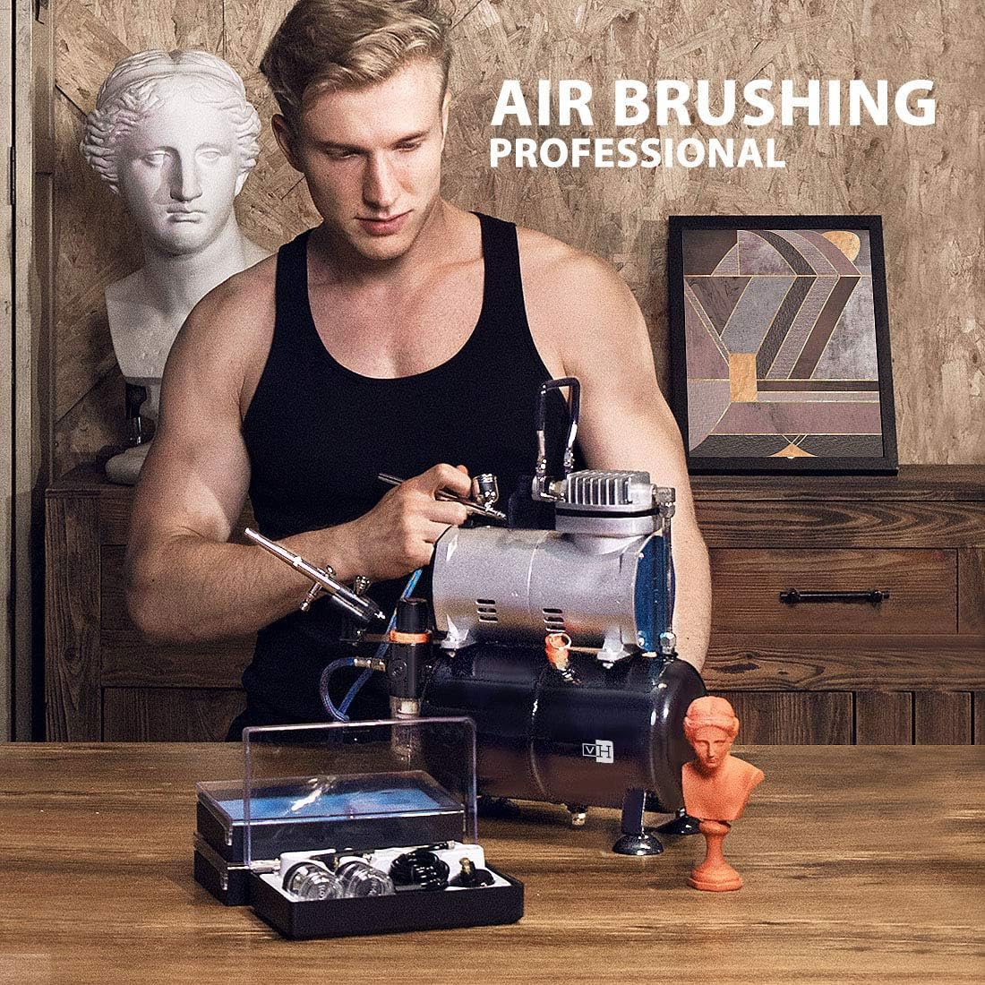 VIVOHOME Professional Airbrush Kit with 1/5 HP Quiet Air Compressor & 3L Tank - 0.3mm Dual Action Airbrush Gun, Gravity Feed Paint System Set - Perfect for DIY Crafts, Model Painting, Cake Decorating & Tattoo Practice