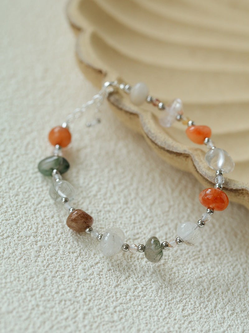 Natural Irregular Colored Crystal Quartz Beaded Bracelet for Women - Boho Chic Handmade Jewelry for Healing, Meditation & Everyday Wear